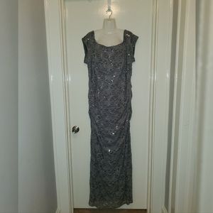 ALEX EVENINGS GRAY SEQUIN LACE RUCHED DRESS 22W